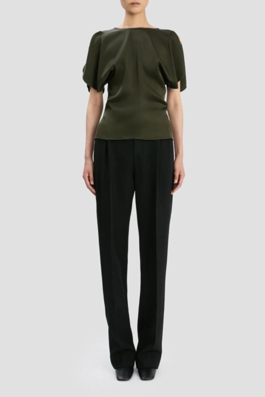 Victoria Beckham Draped Sleeve Top in Dark Olive UK 8 US 4